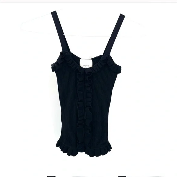 Cinq a Sept Black Ruffle Tank Top - Picture 3 of 6